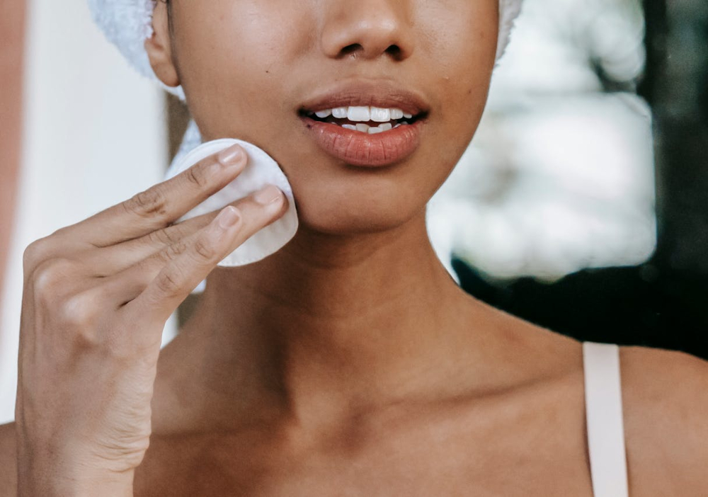 Morning skin care, woman